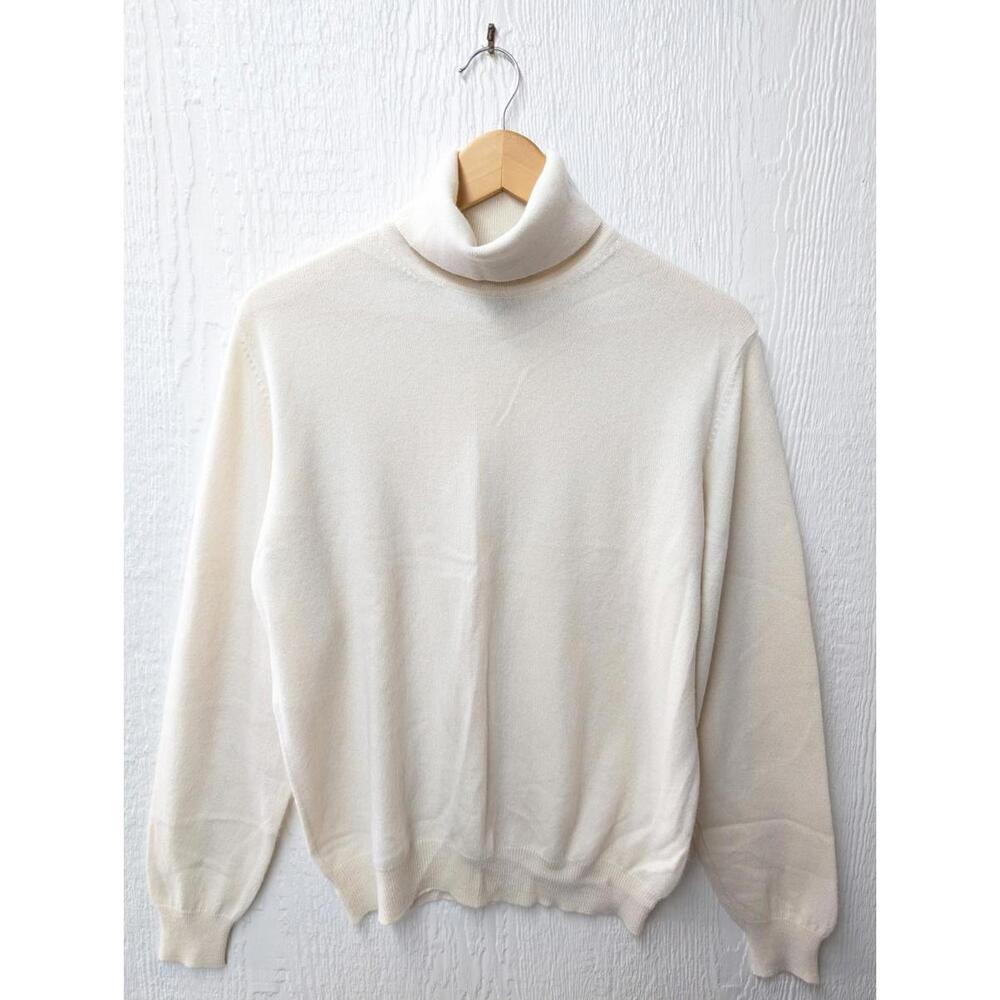 Lands End 100% Cashmere Cream Turtleneck Pullover Sweater Size Medium 10-12